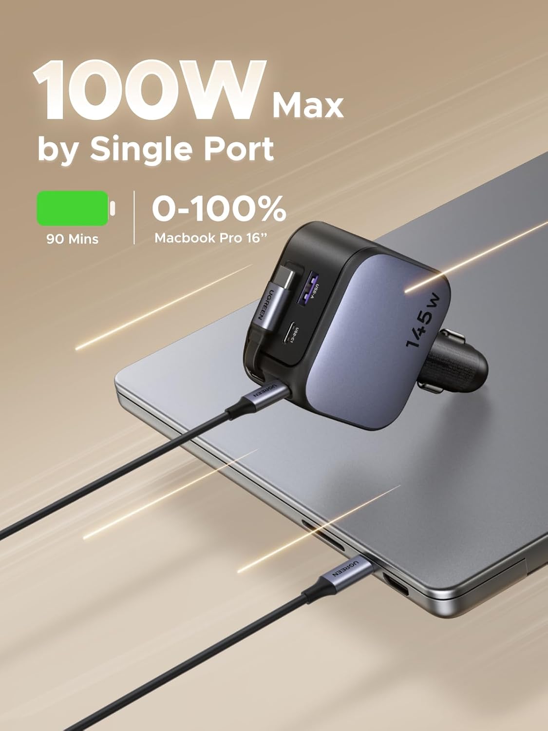 Usb C Cable - Carregador de carro retrátil UGREEN 145W